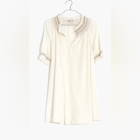 MADEWELL RAINBOW Smocked Trapeze White Dress Cotton Speckled Beach Swim Cover Up - Picture 3 of 14